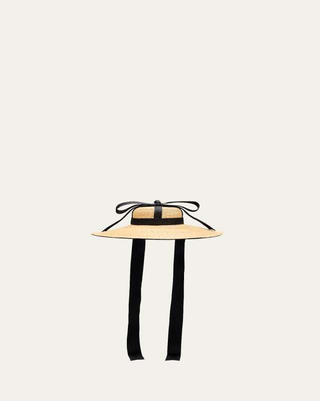 Riviera Bow Large-Brim Straw Hat
